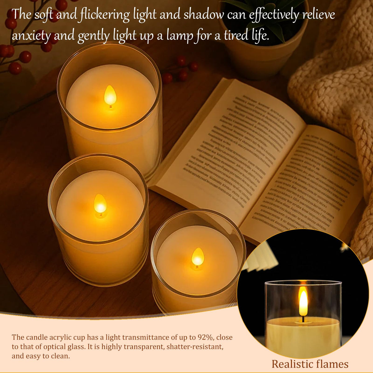Eynshoo 3-Pack Rechargeable Flameless Candles with Remote & Timer, Flickering LED Candles for Living Room, Fireplace, TV Stand & Bedroom Night Light, Holiday Party Decor, Housewarming Gift (Yellow) 🍁 All In One Marketplace Canada