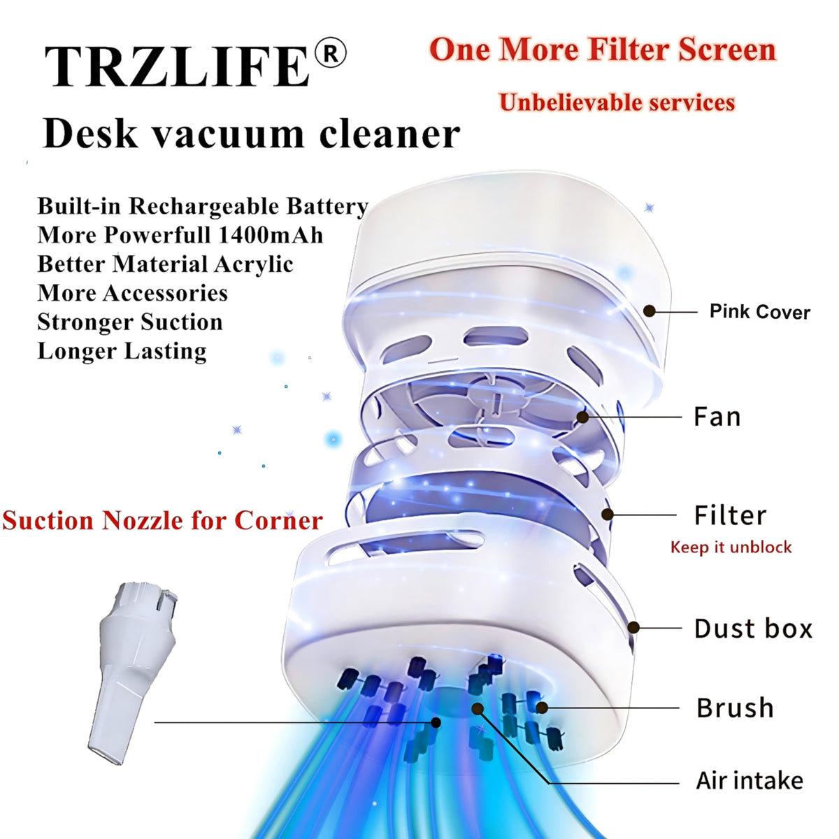 TRZLIFE Desk Vacuum Cleaner, Office & Home Desktop Cleaner, Ideal Gift Pink 🍁 All In One Marketplace Canada