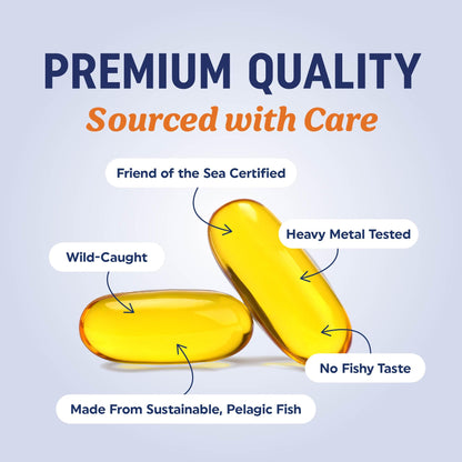 Triple Strength Omega 3 Fish Oil 1200 mg | EPA & DHA | Wild Caught, Sustainably Sourced Omega-3 Fatty Acids | Premium Burpless Fish Oil Supplements | Clean Label Certified, Third-Party Tested | 30 Ct