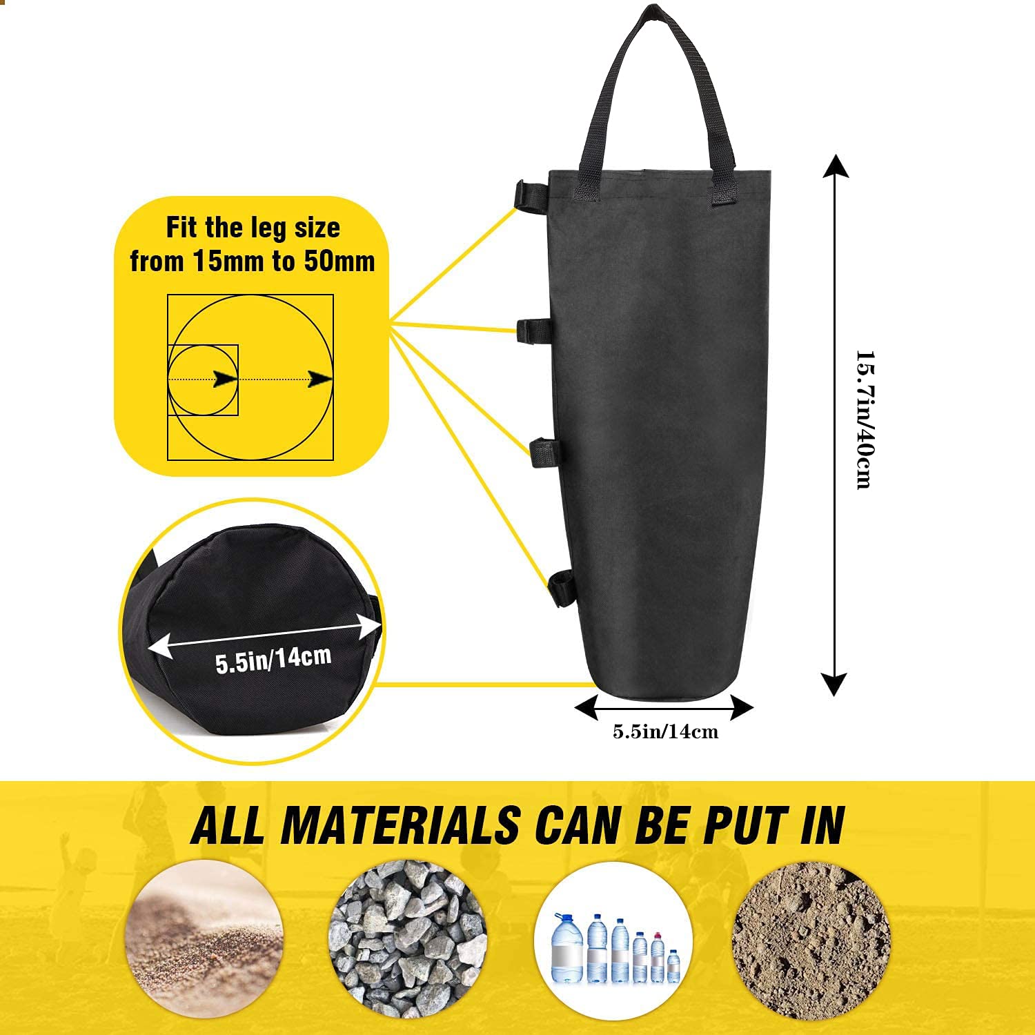 MOPHOEXII 4-Pack 112 LBS Extra Large Pop up Canopy Weights Sand Bags for Outdoor Pop Up Canopy Tent Gazebo Outdoor Instant Canopies Sand Bags without Sand - Black