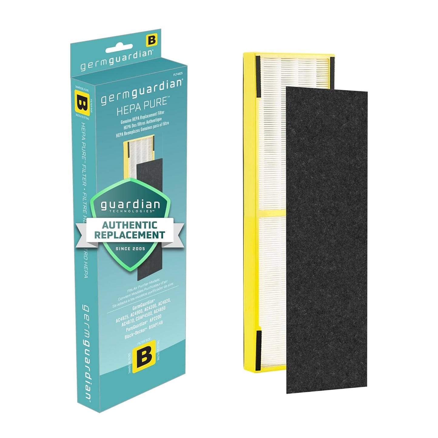 Germ Guardian FLT4825 HEPA GENUINE Air Purifier Replacement Filter B for GermGuardian AC4300BPTCA, AC4900CA, AC4825, AC4825DLX, AC4850PT, CDAP4500BCA, CDAP4500WCA and More, 1-Pack, Gray germguardian