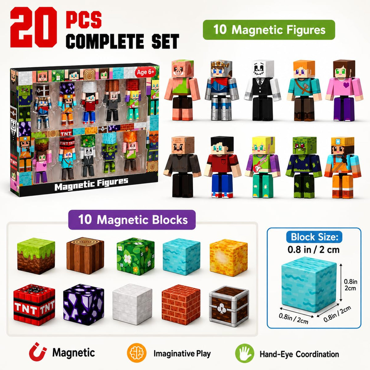 20 PCS Magnetic Action Figures Playset - Magnetic Building Blocks, Magnet Cubes and Rotatable Figures Character Toys for Kids, STEM Toys, Christmas Birthday Gift for 3+ Year Old Boys Girls 🍁 All In One Marketplace Canada