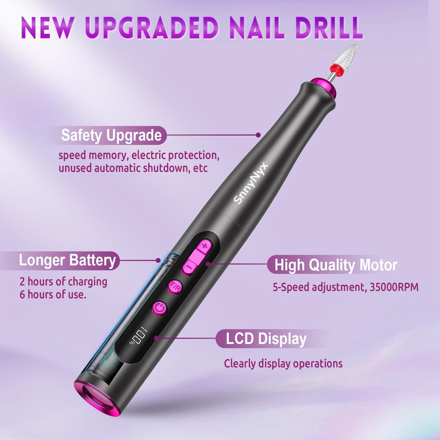 SnnyNyx Cordless Electric Nail Drill 35000 RPM, Professional Portable Nail File for Acrylic Nails & Gel Polish Removal, Low Vibration & Heat E-file with 11 Drill Bits, Salon-Quality Manicure Pedicure Kit (Matte Gray) - Available at All In One Marketplace Canada