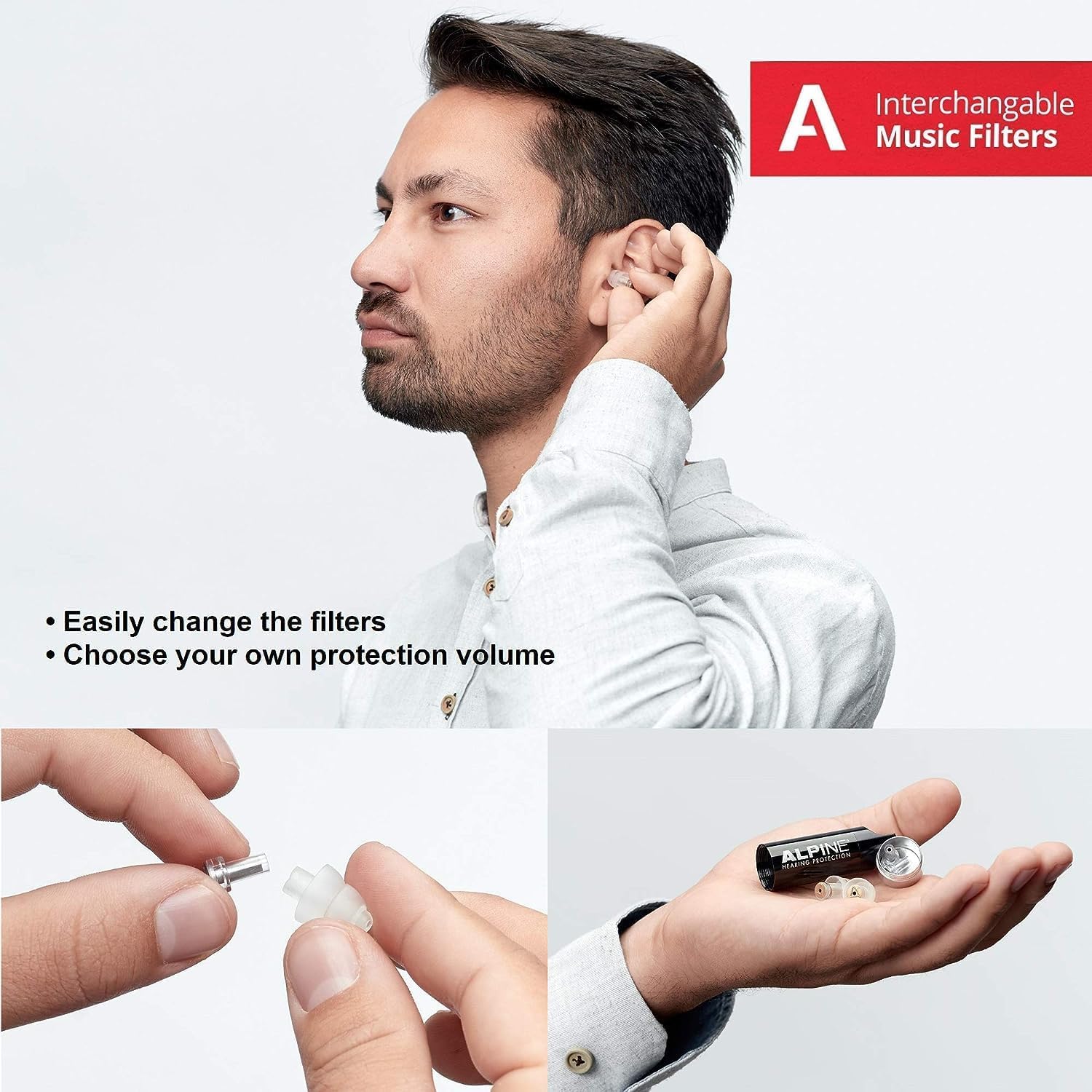 Alpine MusicSafe High Fidelity Music Ear Plugs for Noise Reduction - 2 Interchangeable Filter Sets - Professional Musician Hearing Protection - Hypoallergenic Reusable Soft Transparent Earplugs Alpine