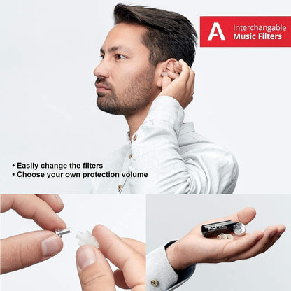 Alpine MusicSafe High Fidelity Music Ear Plugs for Noise Reduction - 2 Interchangeable Filter Sets - Professional Musician Hearing Protection - Hypoallergenic Reusable Soft Transparent Earplugs Alpine