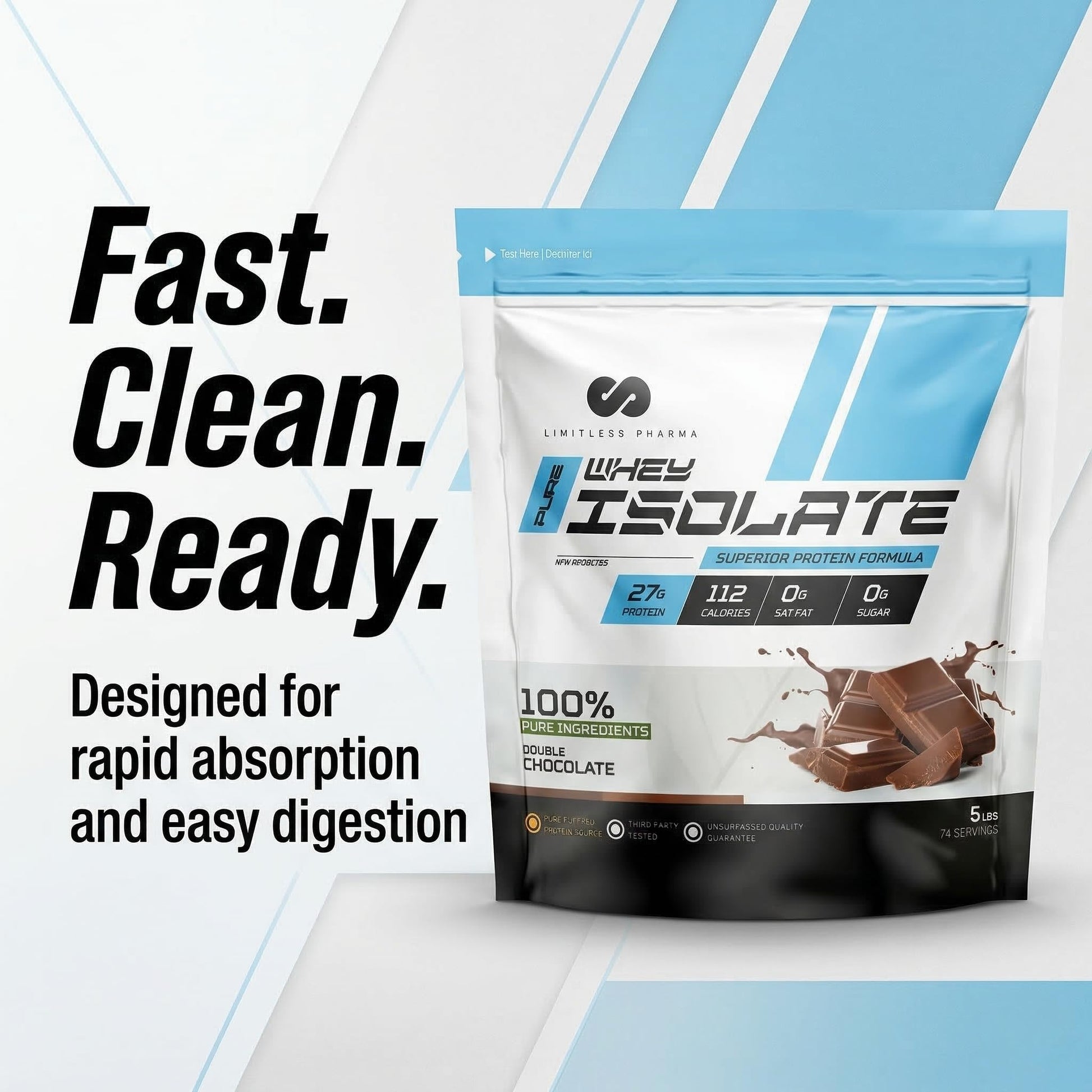 Limitless Pharma Pure Whey Isolate Powder | 27g Protein & 6g BCAAs Per Serving | Sugar-Free, Gluten-Free, Low Carb | 74 Servings, 5LB (Vanilla)