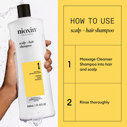 Nioxin System 1 Scalp + Hair Thickening Shampoo | For Natural Hair with Light Thinning | Strengthen Against Breakage with Niacinamide & Biotin | 16.9 Fl Oz NIOXIN