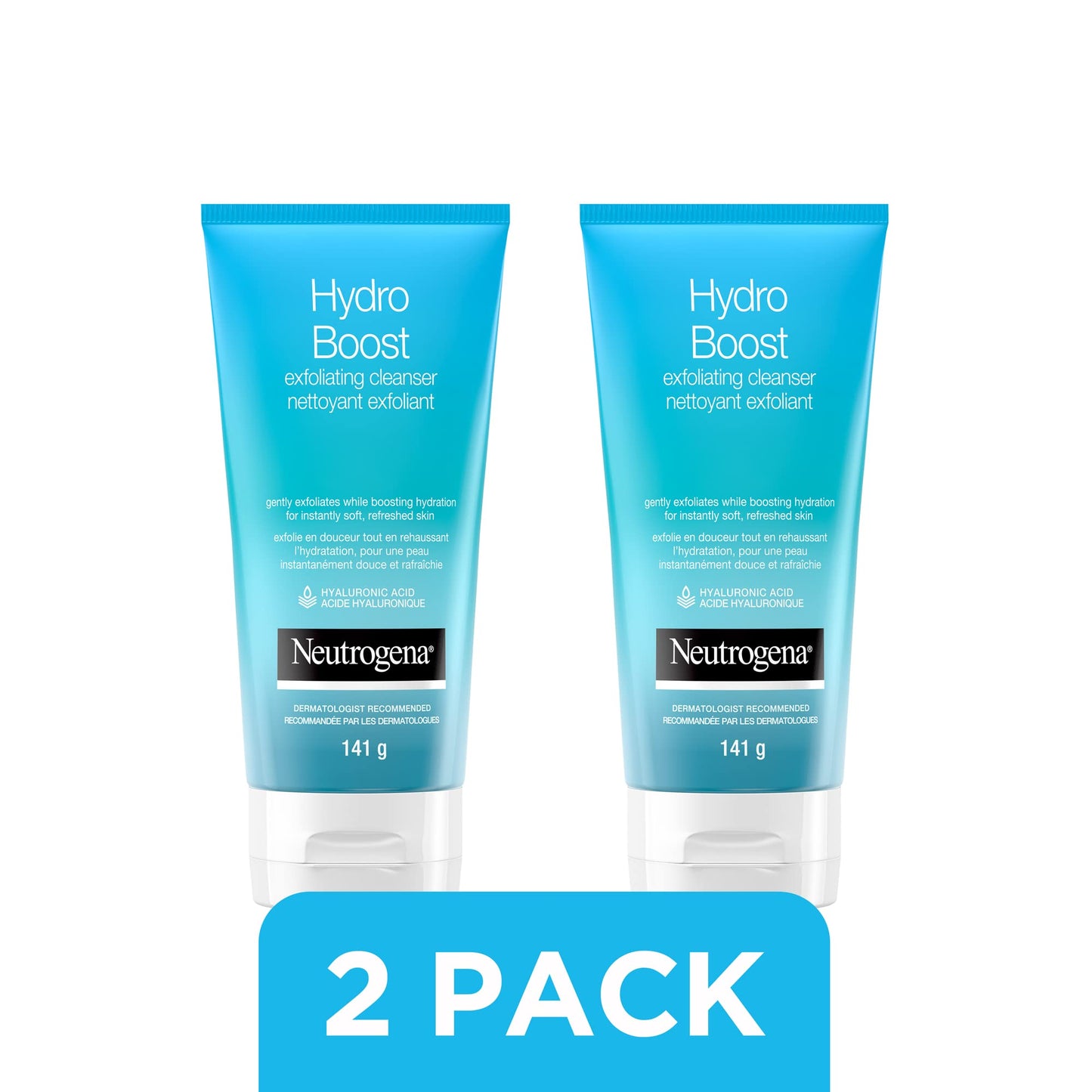 Neutrogena Hydro Boost Exfoliating Face Scrub - Hyaluronic Acid and Aha - Gel Cream Face Cleanser - Non-comedogenic - Blue, Pack of 2 (2x141ml) - Available at All In One Marketplace Canada
