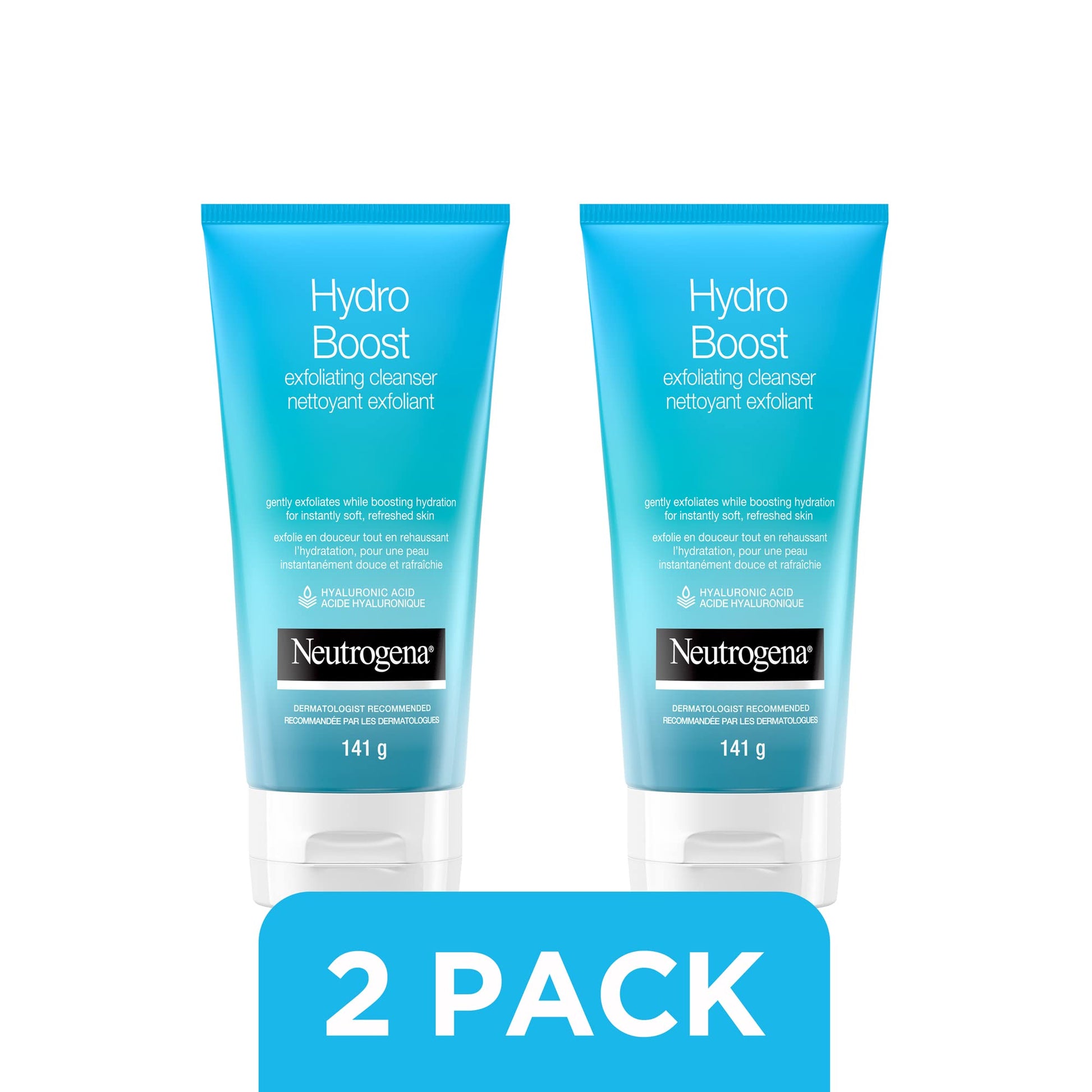 Neutrogena Hydro Boost Exfoliating Face Scrub - Hyaluronic Acid and Aha - Gel Cream Face Cleanser - Non-comedogenic - Blue, Pack of 2 (2x141ml) - Available at All In One Marketplace Canada