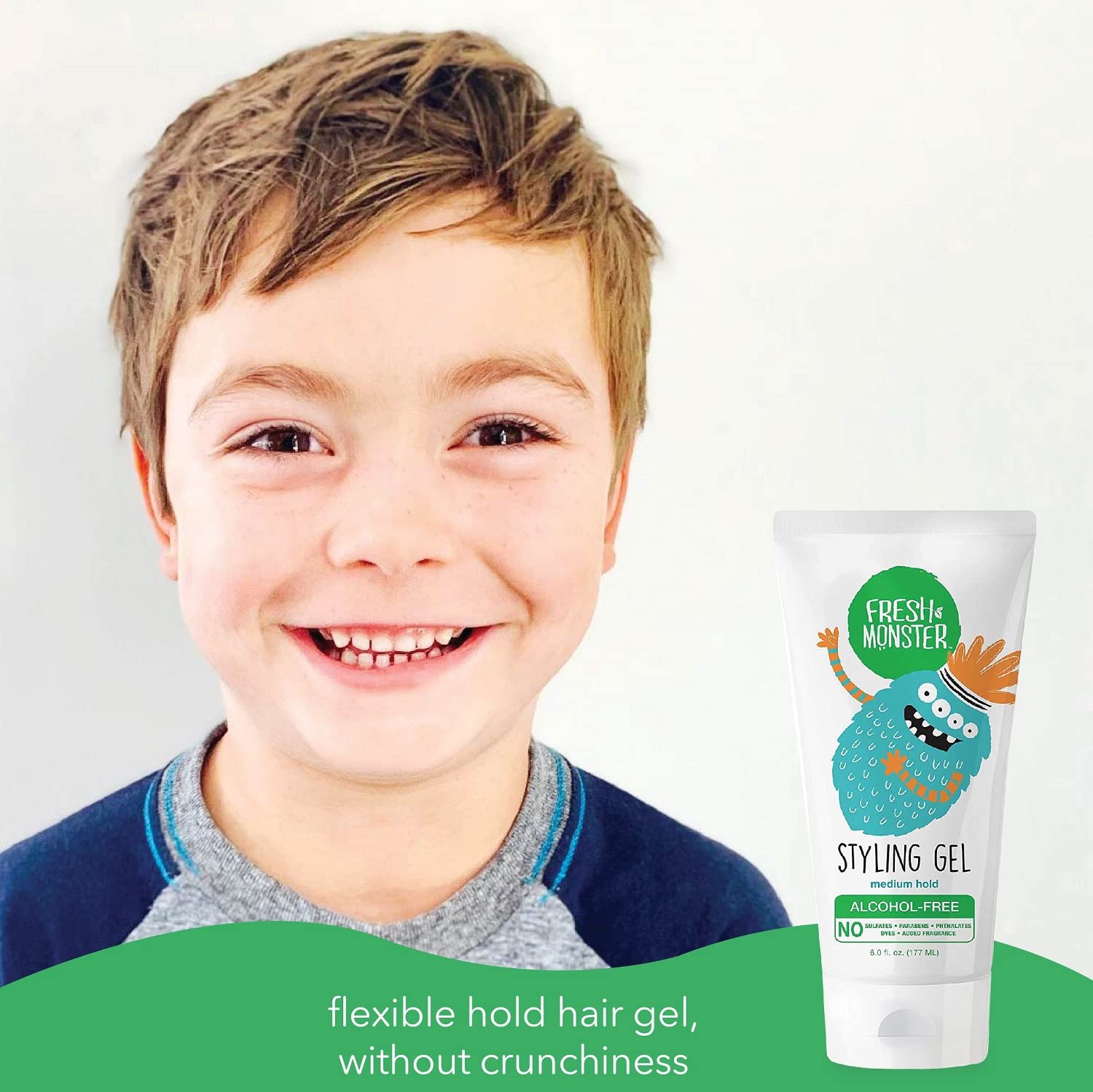 Fresh Monster Natural Hair Gel for Kids & Babies, Alcohol-Free, Toxin-Free, Flexible Medium Hold, 6.0oz - Available at All In One Marketplace Canada