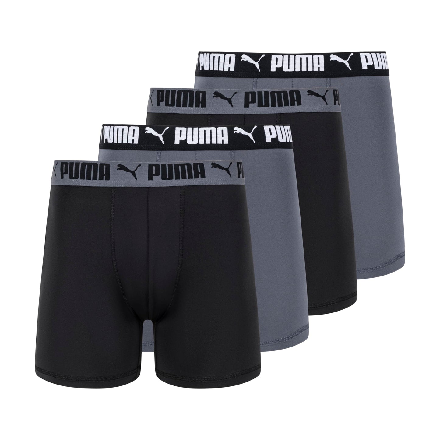 Puma Men's 4 Pack Active Stretch Boxer Briefs, Black/Grey, Large
