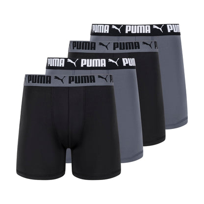 Puma Men's 4 Pack Active Stretch Boxer Briefs, Black/Grey, Medium