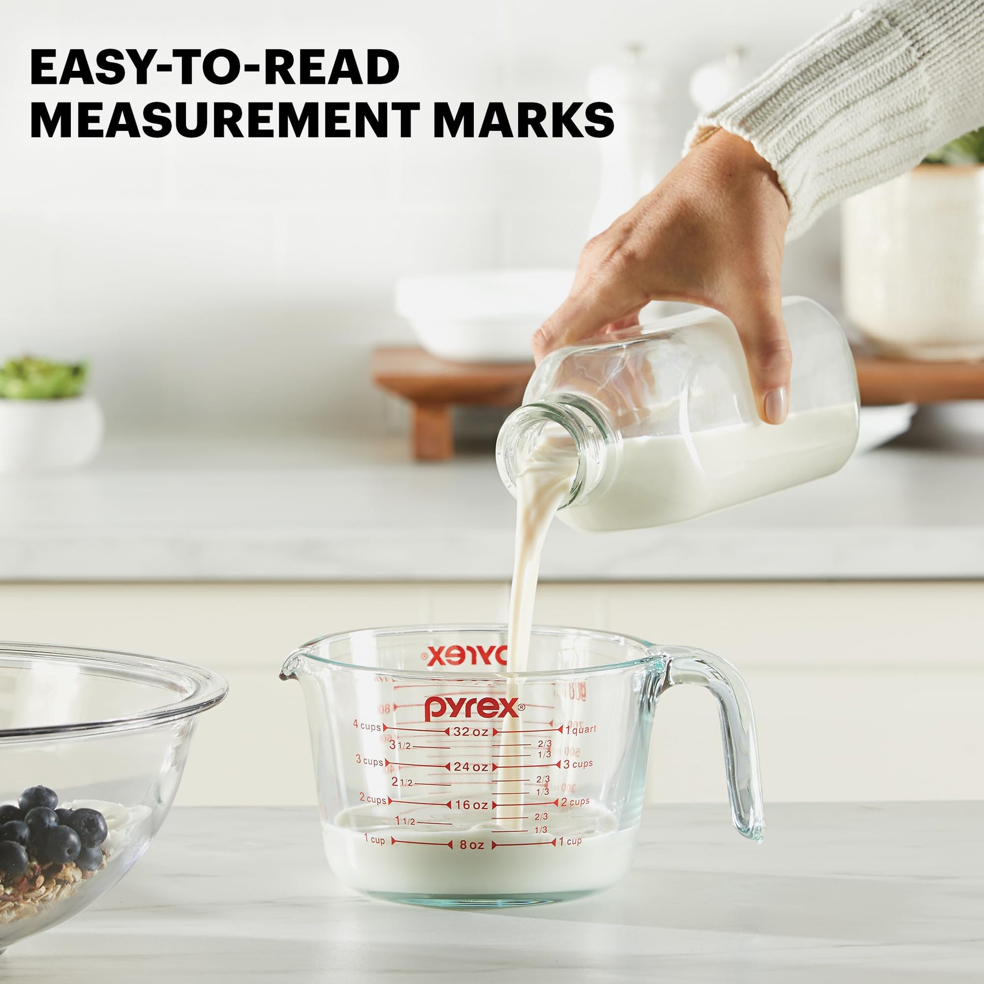 Pyrex 3 Piece Glass Measuring Cup Set, Includes 1-Cup, 2-Cup, and 4-Cup Tempered Glass Liquid Measuring Cups, Dishwasher, Freezer, Microwave, and Preheated Oven Safe, Essential Kitchen Tools - Available at All In One Marketplace Canada