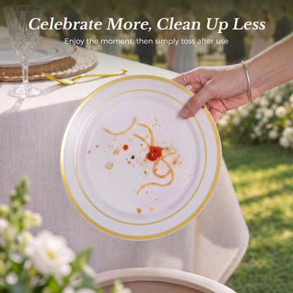Goodluck 120PCS Gold Plastic Plates, Disposable Party Plates Gold Rim 🍁 All In One Marketplace Canada