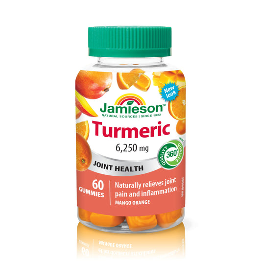 Jamieson Turmeric Gummies Mango Orange Flavour, Provides Natural Joint Pain Relief and Supports Inflammation, Potent Antioxidant. Vegetarian, Non-GMO, Gluten-Free, No Artificial Colours, or Flavours, 60 Count, Proudly Canadian - Available at All In One Marketplace Canada