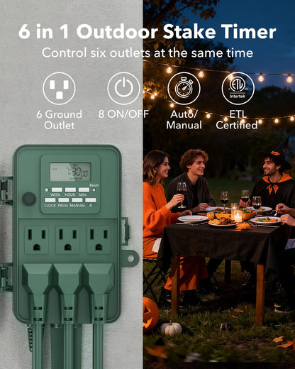 BN-LINK Outdoor Power Stake Timer, 6 Outlets, 8-Program Digital Timer 🍁 All In One Marketplace Canada