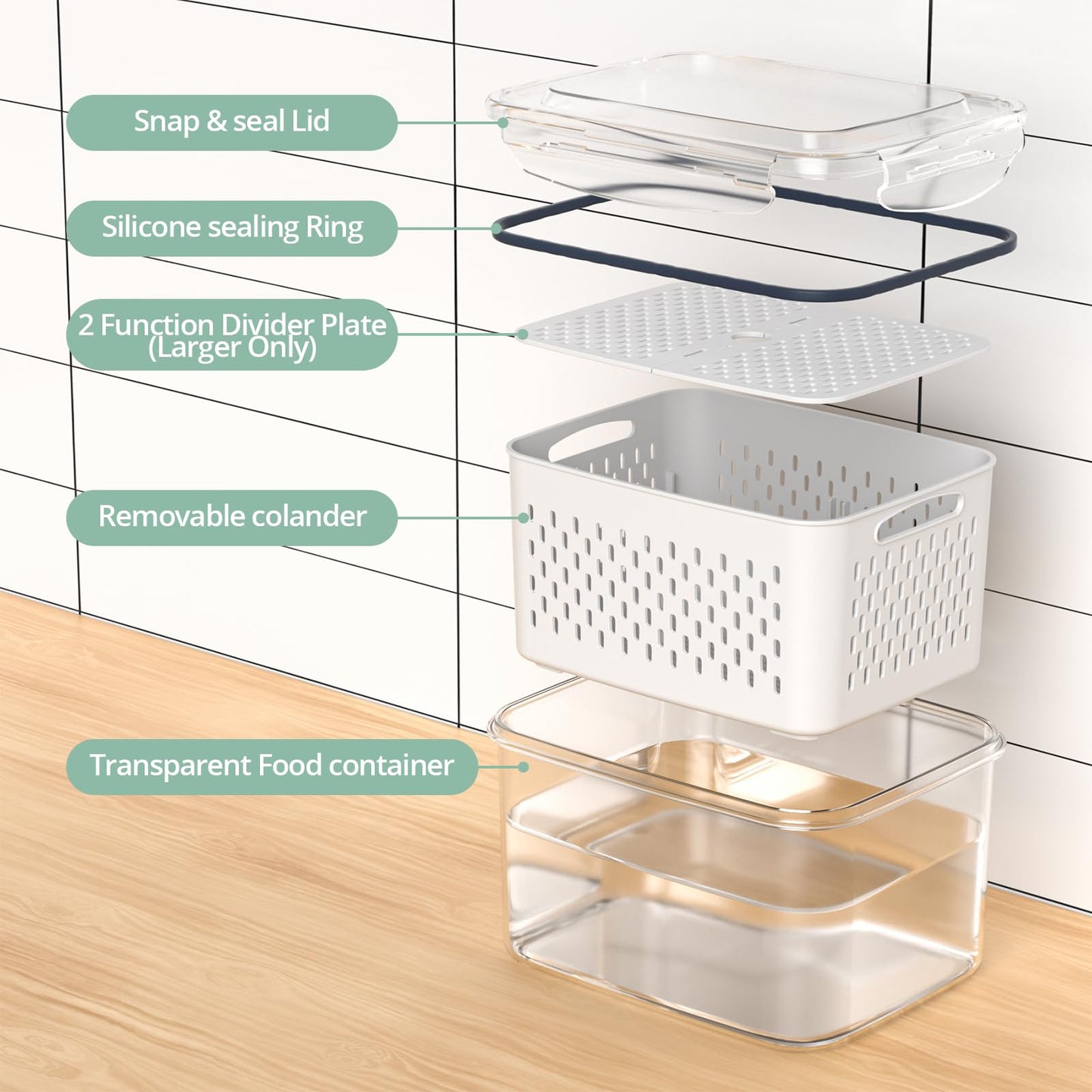 Fruit Storage Containers for Fridge with Removable Colander, 8 Pack Fruit Containers for Fridge with 2 Function Divider Plate, Airtight Storage Container to Keep Berry Fruit Fresh, Dishwasher Safe - Available at All In One Marketplace Canada