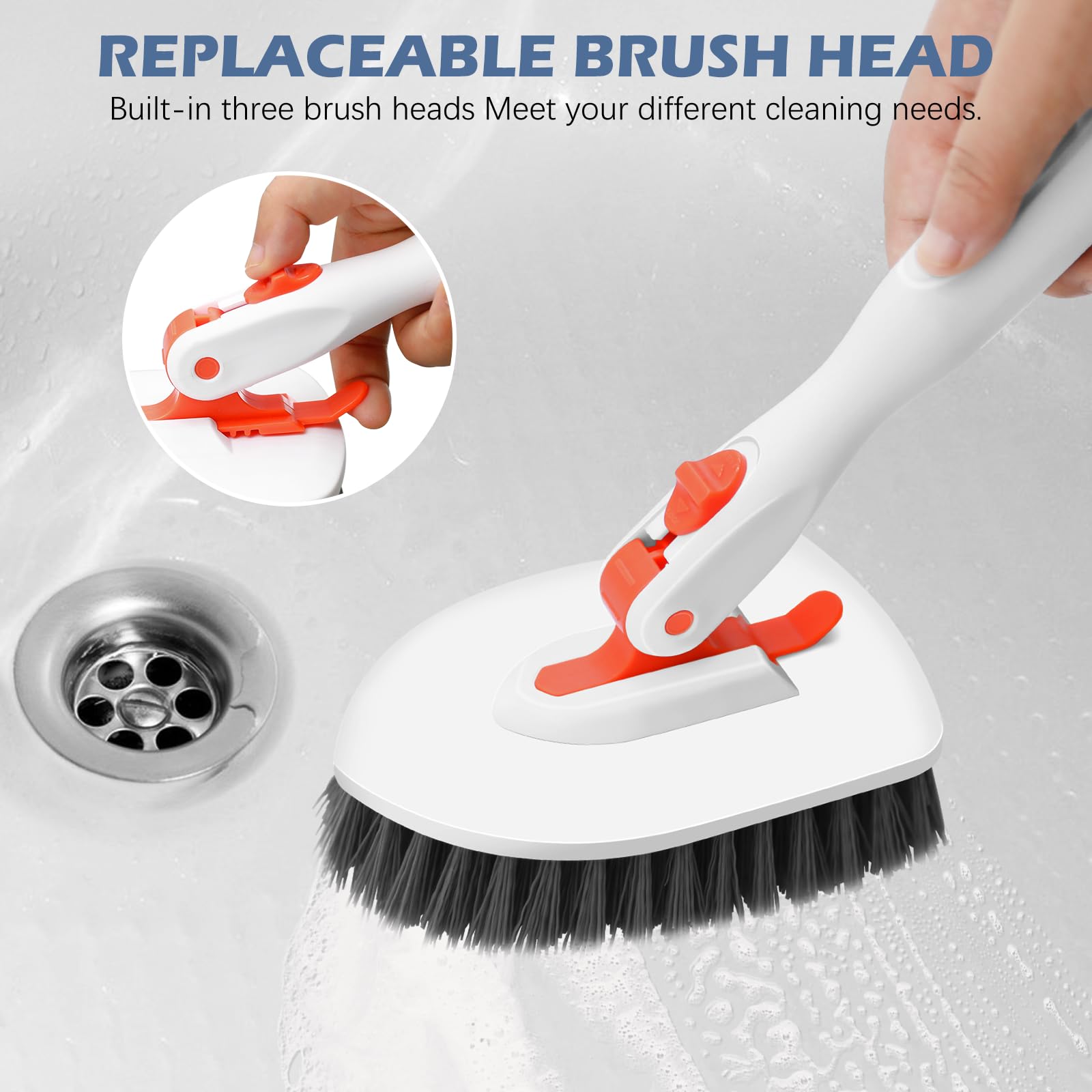 Setsail Floor Scrub Brush, 3-In-1 Tile Tub Floor Scrubber with 52-inch Adjustable Long Handle Shower Cleaner Brush and 3 Detachable Replacement Brush Heads for Cleaning Bathroom Kitchen Walls Tub Tile - Available at All In One Marketplace Canada