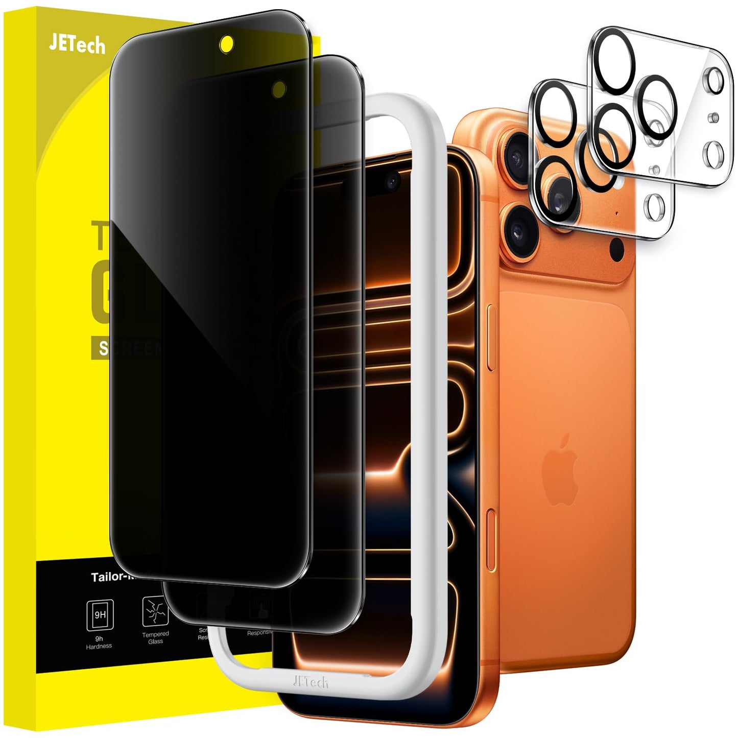 JETech Privacy Screen Protector for iPhone 17 Pro Max 6.9-Inch with Camera Lens Protector, Anti-Spy Tempered Glass Film, Easy Installation Tool, 2-Pack Each