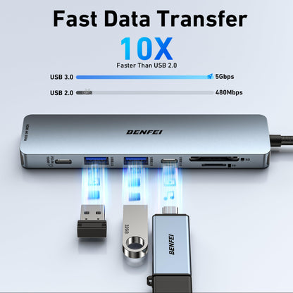 BENFEI 7-in-1 USB C Hub with HDMI(4K@60Hz), 2 USB-A, 1 USB-C Data, 100W Charge, SD/TF Card Reader, Silicone Tangle-Free Cable Compatible with MacBook Pro/Air, iPad Pro, iMac, iPhone 15 Pro/Pro Max