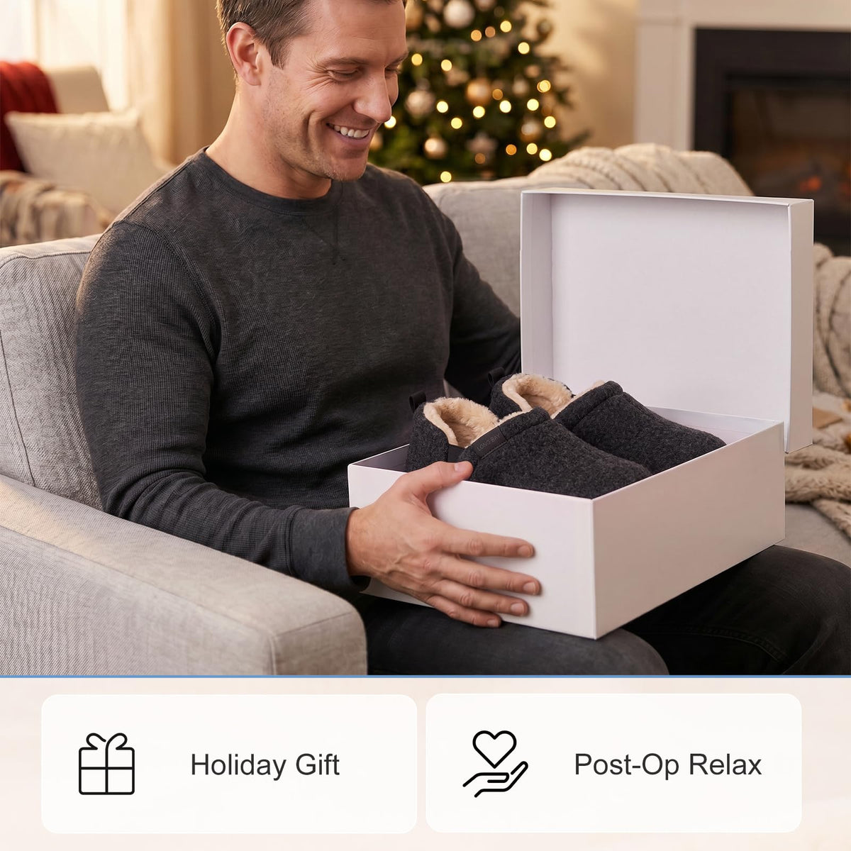 LongBay Men's Cozy Memory Foam Winter Slippers Comfy Warm House Shoes with Elastic Dual Gores for Indoor Outdoor(Medium / 9-10, Solid Dark Gray) 🍁 All In One Marketplace Canada