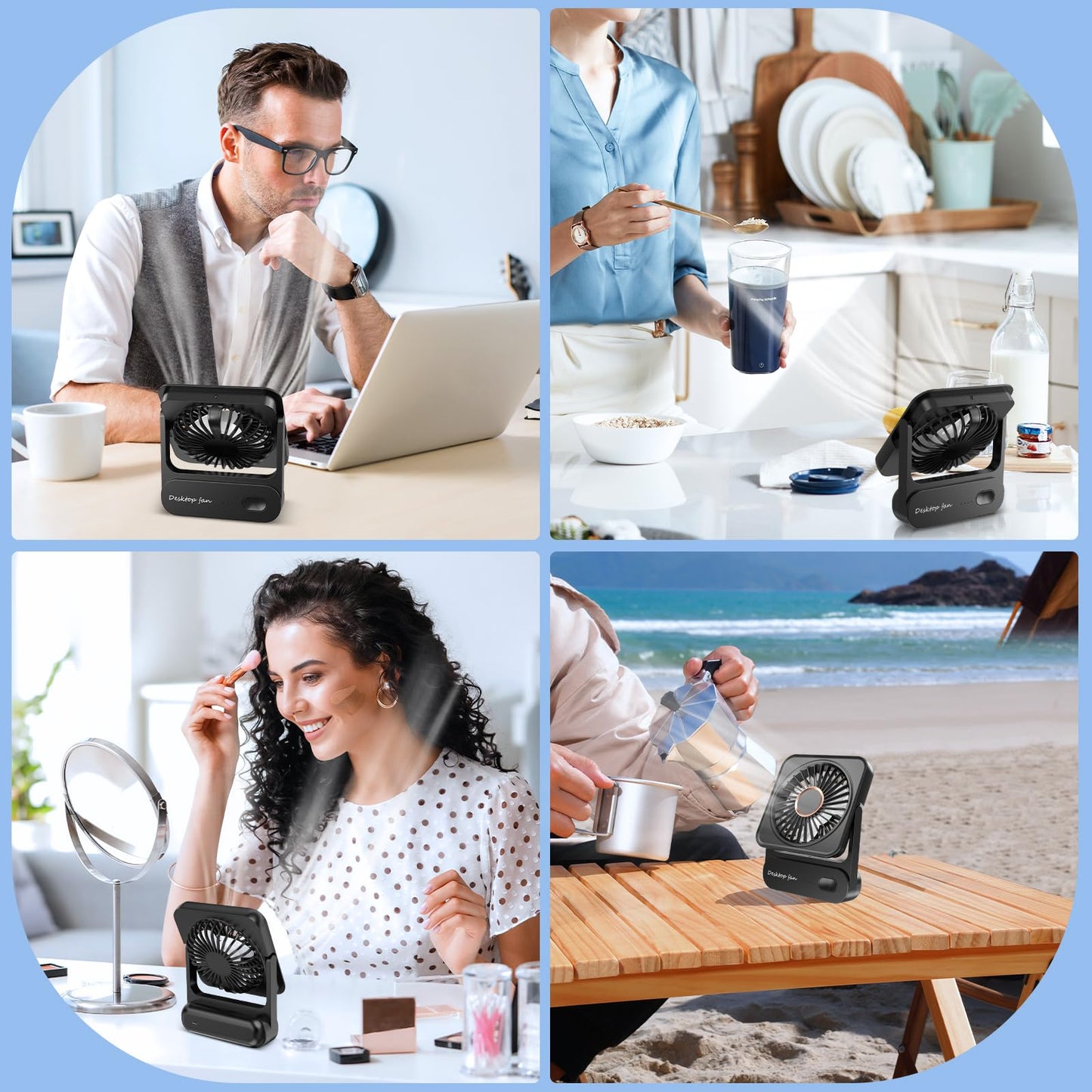 Desk Fan, 4000mAh Table Fan USB Rechargeable, 3 Speed Mini Fans, Quiet & Powerful & Rotatable, Compact & Portable Fan for Home Bedroom Desktop Office Traveling Car Outdoor, Black