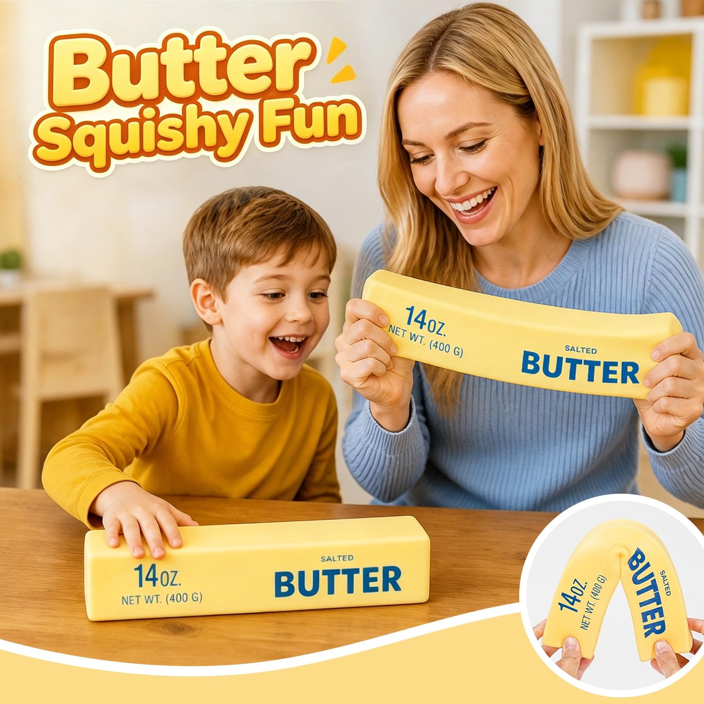 Butter Squishy Jumbo, Slow Rising Butter Block, Big Giant Realistic Texture Sensory Play Fidget Toy, Fun Desk Toy for Kids, Teens & Adults (Yellow, Large)