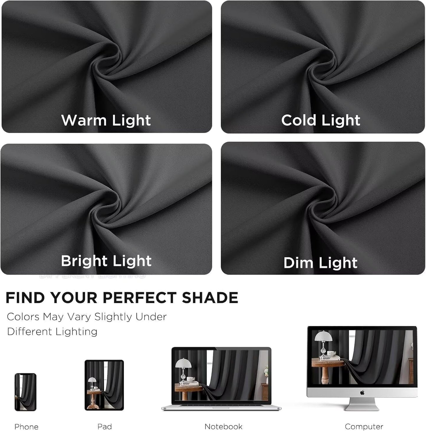 Joydeco Blackout Curtains for Bedroom 2 Panels Set (52"W x 84"L, Dark Grey) Joydeco