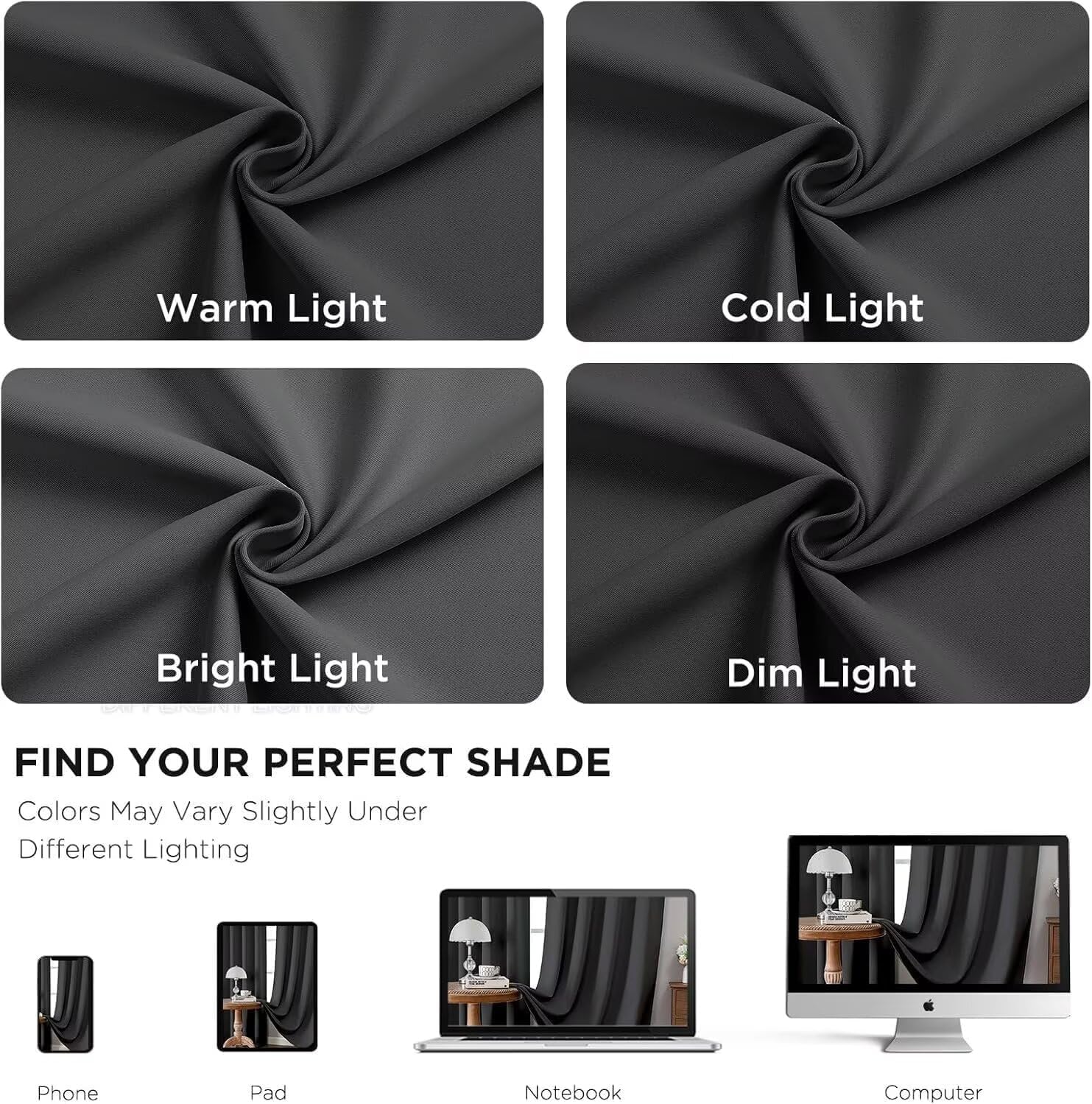 Joydeco Blackout Curtains for Bedroom 2 Panels Set (52"W x 84"L, Dark Grey) Joydeco