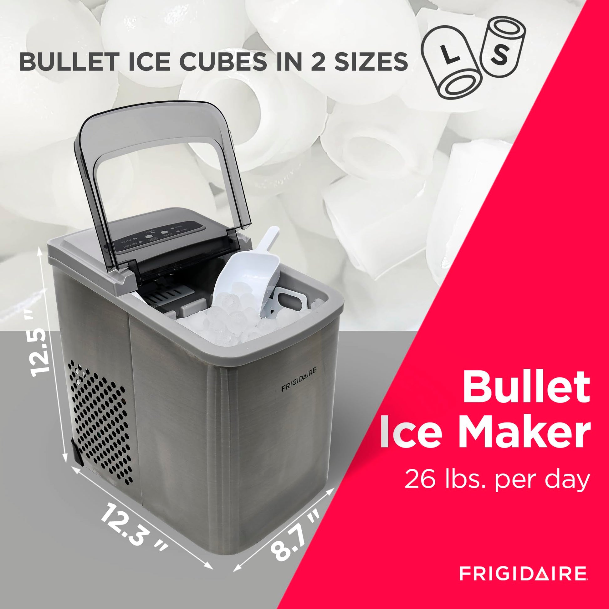 Frigidaire 26 Lbs per Day Portable Compact Maker, Ice Making Machine, Stainless, Medium - Available at All In One Marketplace Canada