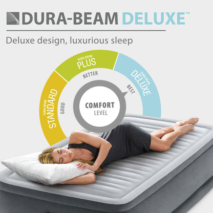 INTEX 67765ED Dura-Beam Deluxe Comfort Plush Air Mattress: Twin Size – Built-in Electric Pump – 13in Bed Height – 300lb Weight Capacity - Gray 🍁 All In One Marketplace Canada