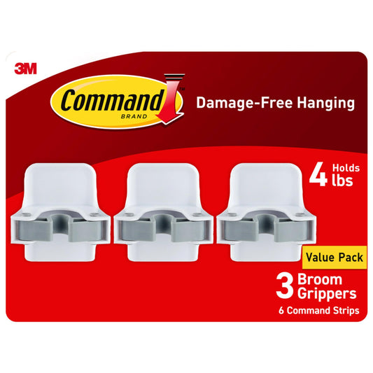 Command Broom and Mop Grippers, 3 Hangers and 6 Command Strips, Damage Free Hanging Wall Mount Broom and Mop Holder, Household Cleaning Organizer for Christmas Decorations, Holds up to 4 lb - Available at All In One Marketplace Canada