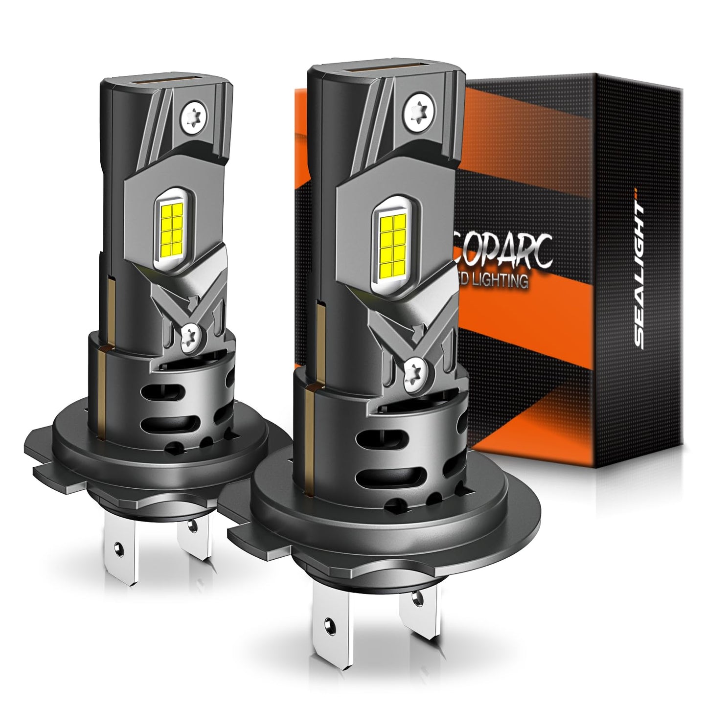 SEALIGHT H7 LED Headlight Bulbs, 40000 Lumens 800% Brighter 6500K Cool White, All-in-One Mini Size H7 Led Bulbs with Fan, Plug and Play, Halogen Replacement, Pack of 2