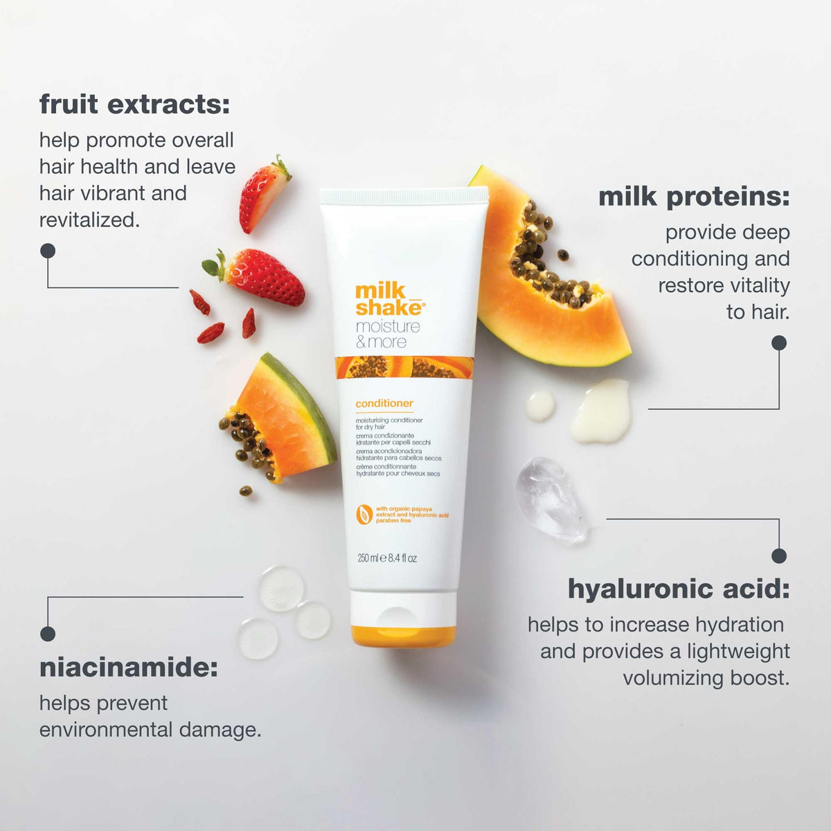 milk_shake moisture & more conditioner | creamy formula to hydrate and soften dry hair | for smoother, shinier, easy-to-manage hair | 8.1 fl oz (250ml)