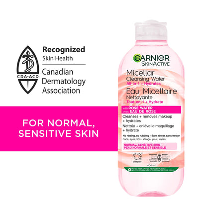 Garnier Micellar Cleansing Water, All-In-One Hydrating Makeup Remover, Face Cleanser With Rose Water & Glycerin, Hypoallergenic, Sensitive to Dry Skin, 700ml