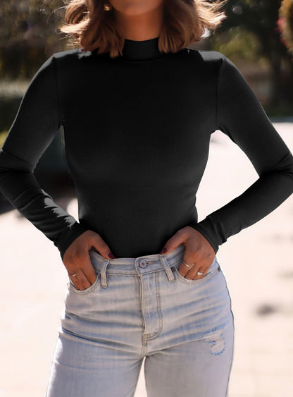 PRETTYGARDEN Womens Mock Turtleneck Fall Long Sleeve Shirts Black,M 🍁 All In One Marketplace Canada