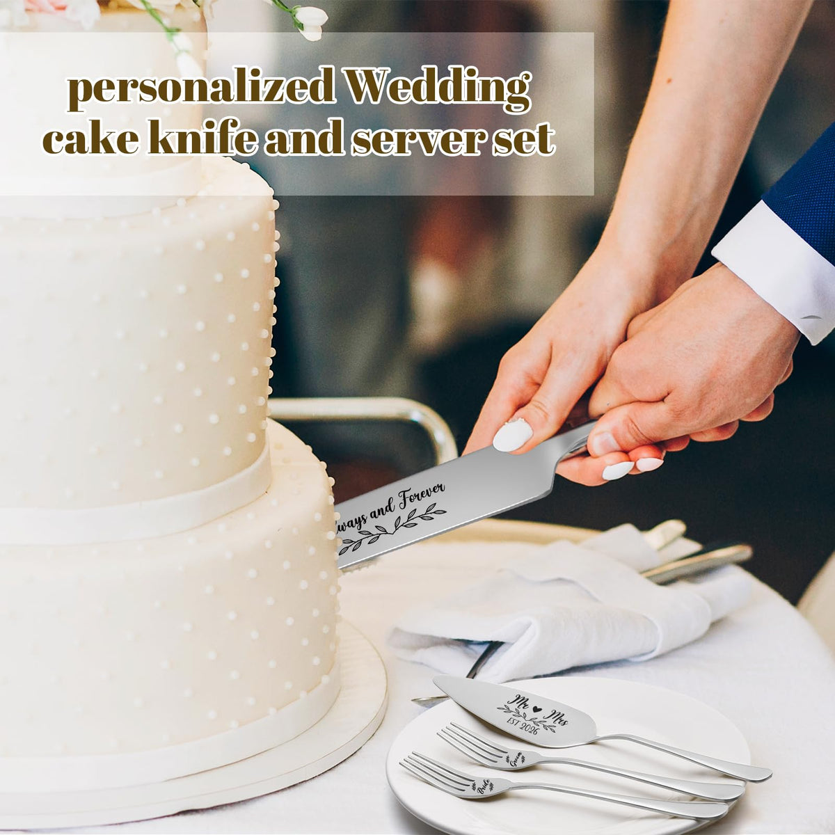 4Pcs Wedding Cake Knife and Server Set Engraved Stainless Steel Silver 2026 🍁 All In One Marketplace Canada