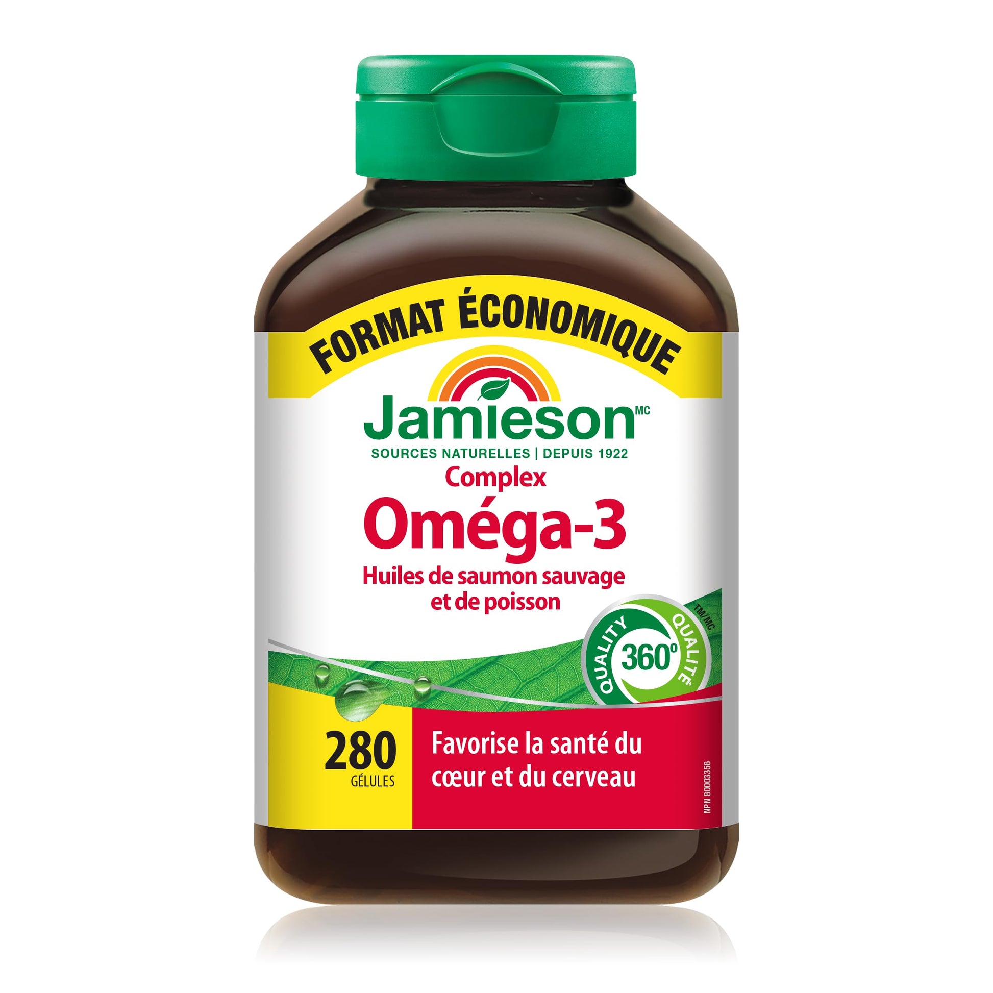 Jamieson Wild Salmon and Fish Oil 1,000 mg Softgels, Value Size, Supports Heart and Brain Health. With Wild Alaskan Salmon, Menhaden, EPA and DHA, Non-GMO, Gluten-Free, 280 Count, Proudly Canadian Jamieson