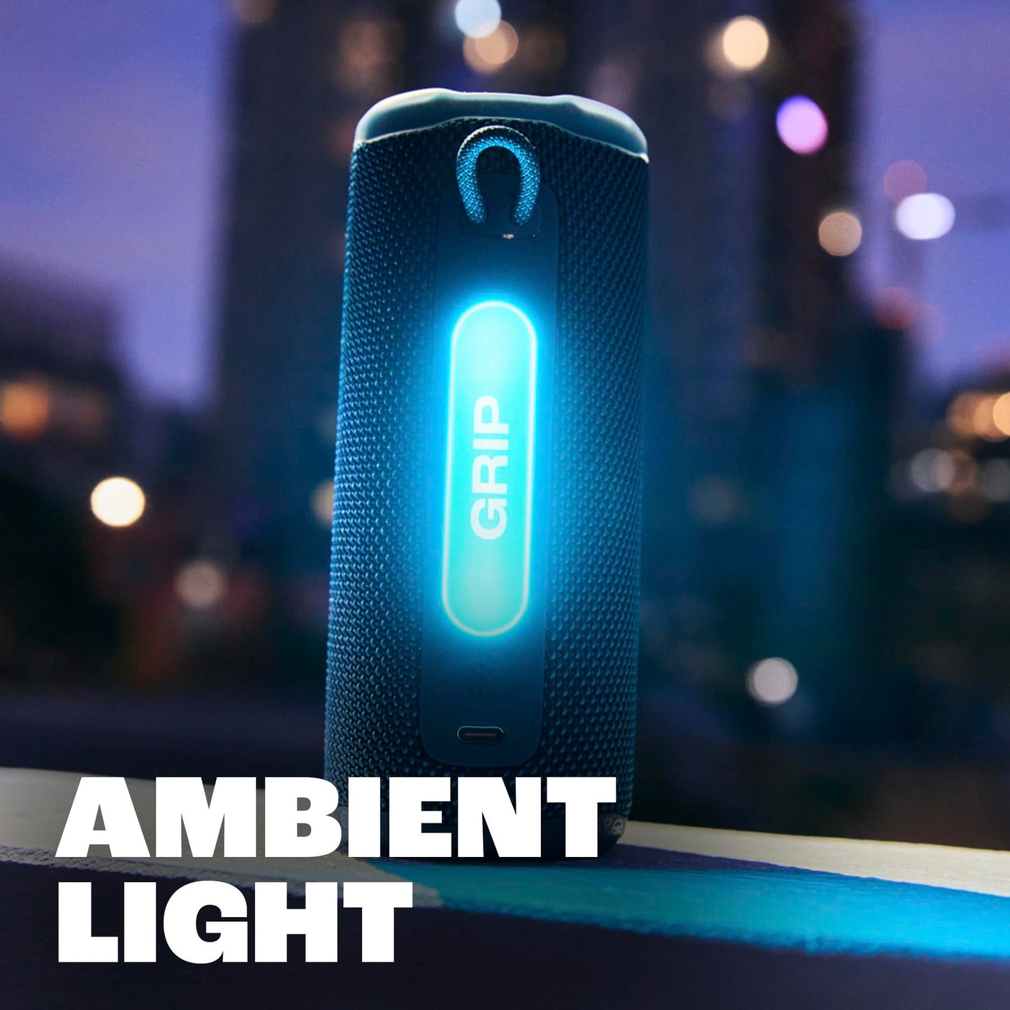 JBL Grip - Compact Bluetooth Speaker with Bold JBL Pro Sound and Ambient Light, up to 14 Hours of Playtime, Water, Dust and Drop-Proof (IP68), & Multi-Speaker Connection with Auracast (Black)