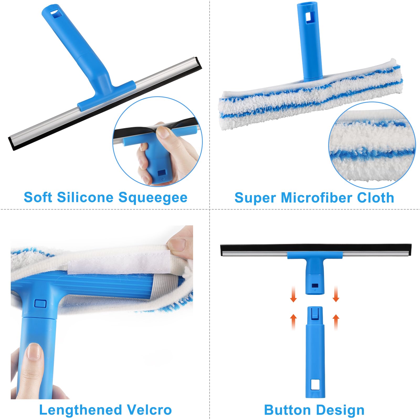 Mitclear Window Cleaner with Long Handle(57IN), Glass Cleaning Tools with Silicone Squeegee & Microfiber Scrubber, Window Cleaning Kit for Shower Glass Mirror Door Car - Available at All In One Marketplace Canada