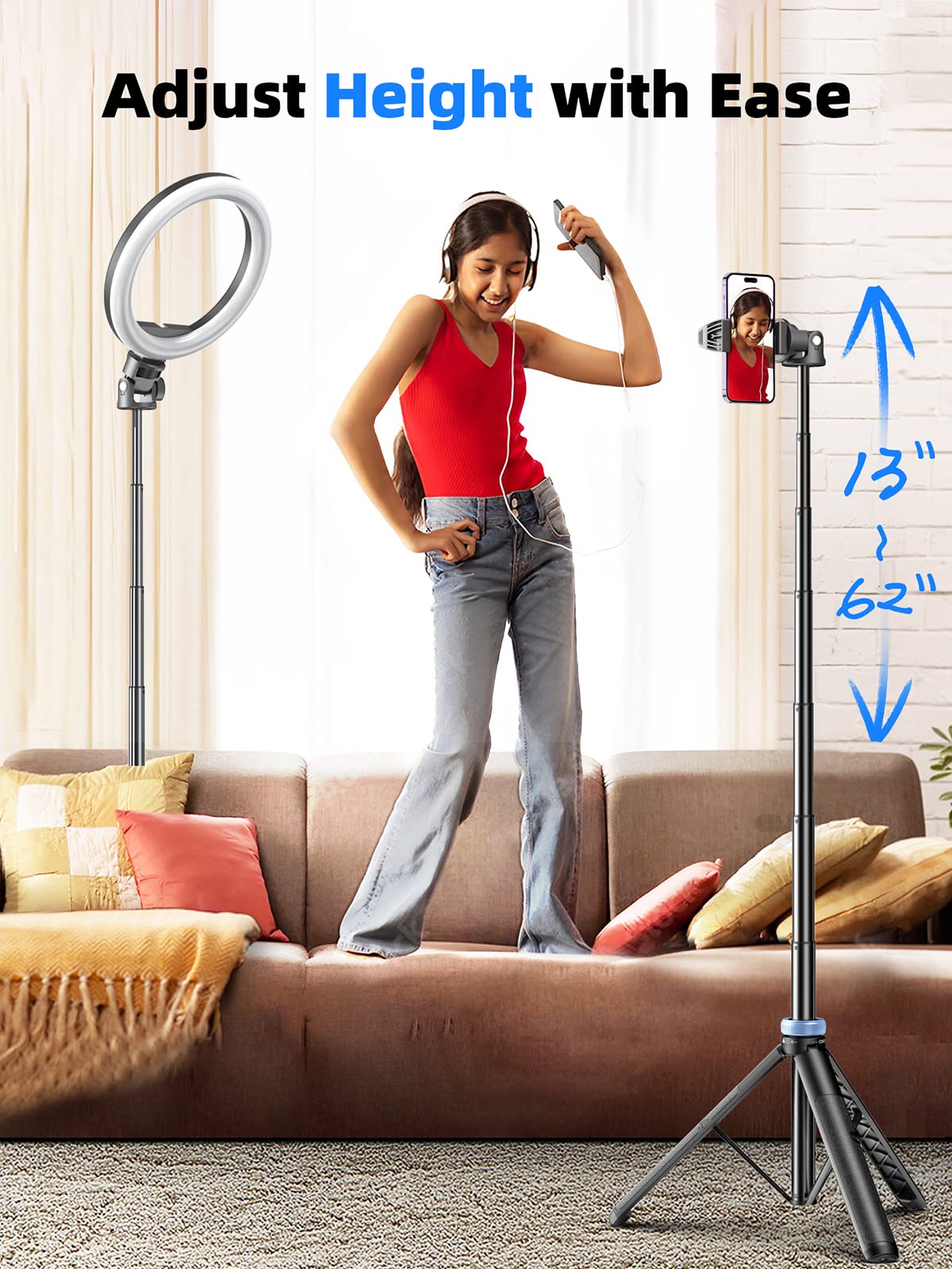Kaiess 62" Phone Tripod, Selfie Stick Tripod & Phone Tripod Stand with Remote, Cell Phone Tripod for iPhone, Extendable Travel Tripod Compatible with iPhone/Android/Camera - Available at All In One Marketplace Canada