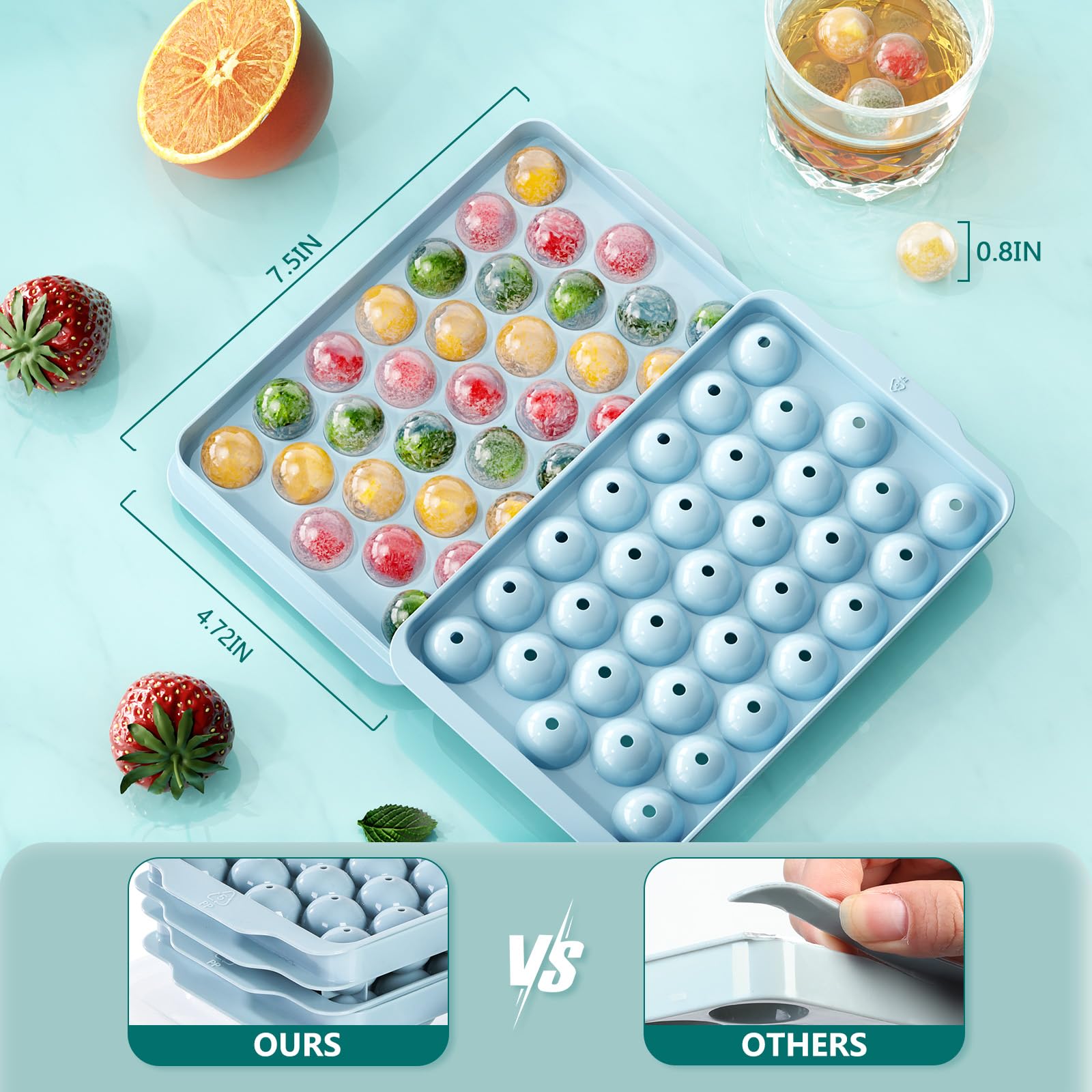 Optish 3 Pack Ice Trays for Freezer, 99 PCS Ice Cube Tray with Lid and Bin, Round Ice Cube Trays for Freezer, Circle Ice Cube Tray for Chilling Drinks - Available at All In One Marketplace Canada