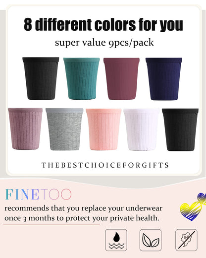 FINETOO 9 Pack Cotton Underwear for Women Sexy Low Rise Ribbed Hipster Breathable Soft Womens Bikini Panties Cheeky S-XL