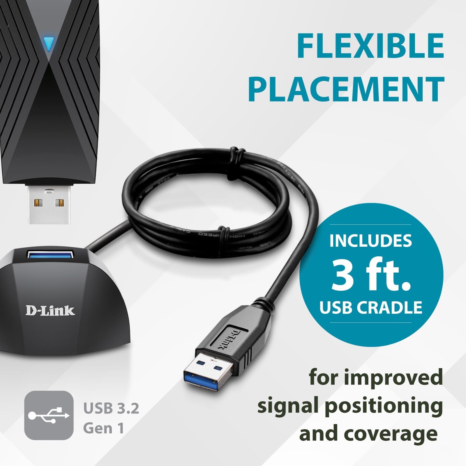 D-Link USB WiFi 6 Adapter AX1800 USB 3.0 Dual Band Long Range MU-MIMO Wireless Internet Network for Desktop PC Laptop Windows (DWA-X1850-B1-CA) D-Link