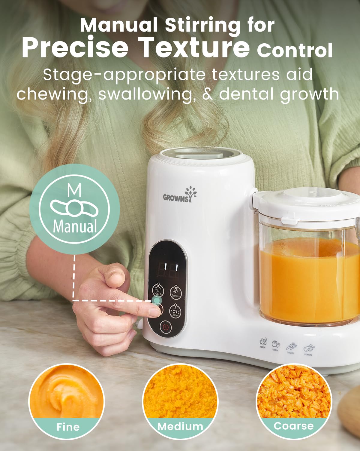 Grownsy Baby Food Maker with Steam Basket, One Step Baby Food Processor Steamer Puree Blender Grinder Mills Machine, Auto Cooking Grinding and Sterilizing for Healthy Homemade Food, BPA-Free