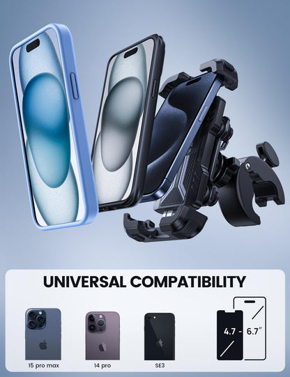Lamicall Motorcycle Phone Mount Holder - [Dual Vibration Dampener] Anti Shake Motorcycle Phone Mount with Upgraded Handlebar Clamp, Bike Phone Mount for iPhone 14 15 Pro Max 16 17 Pro, 4.7-6.7" Phone