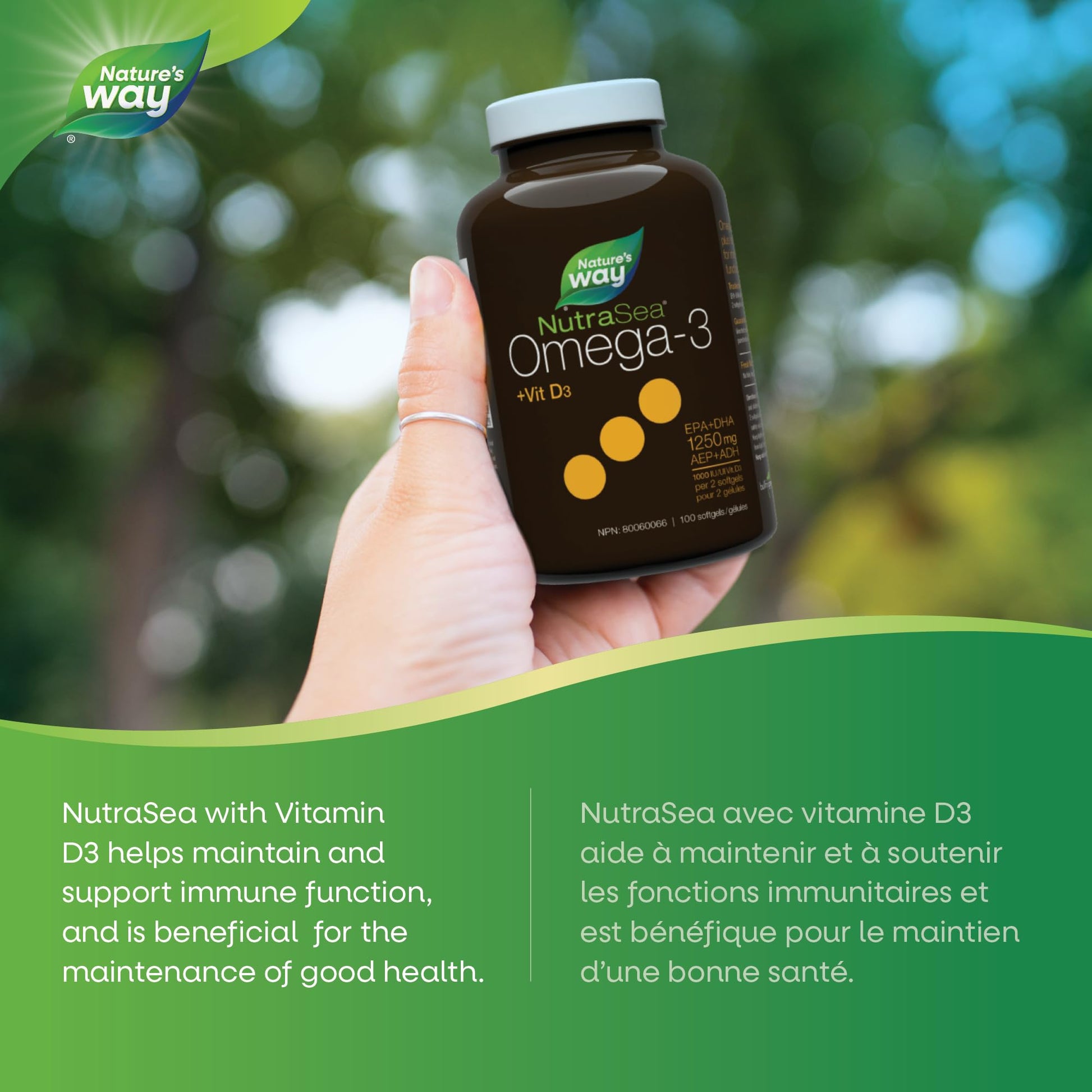Nature's Way NutraSea Omega-3 and Vitamin D Soft Gels - Fish Oil Supplement with EPA and DHA – Helps Support the Maintenance of Good Health – Mint Flavour, 100 Softgels Nature's Way