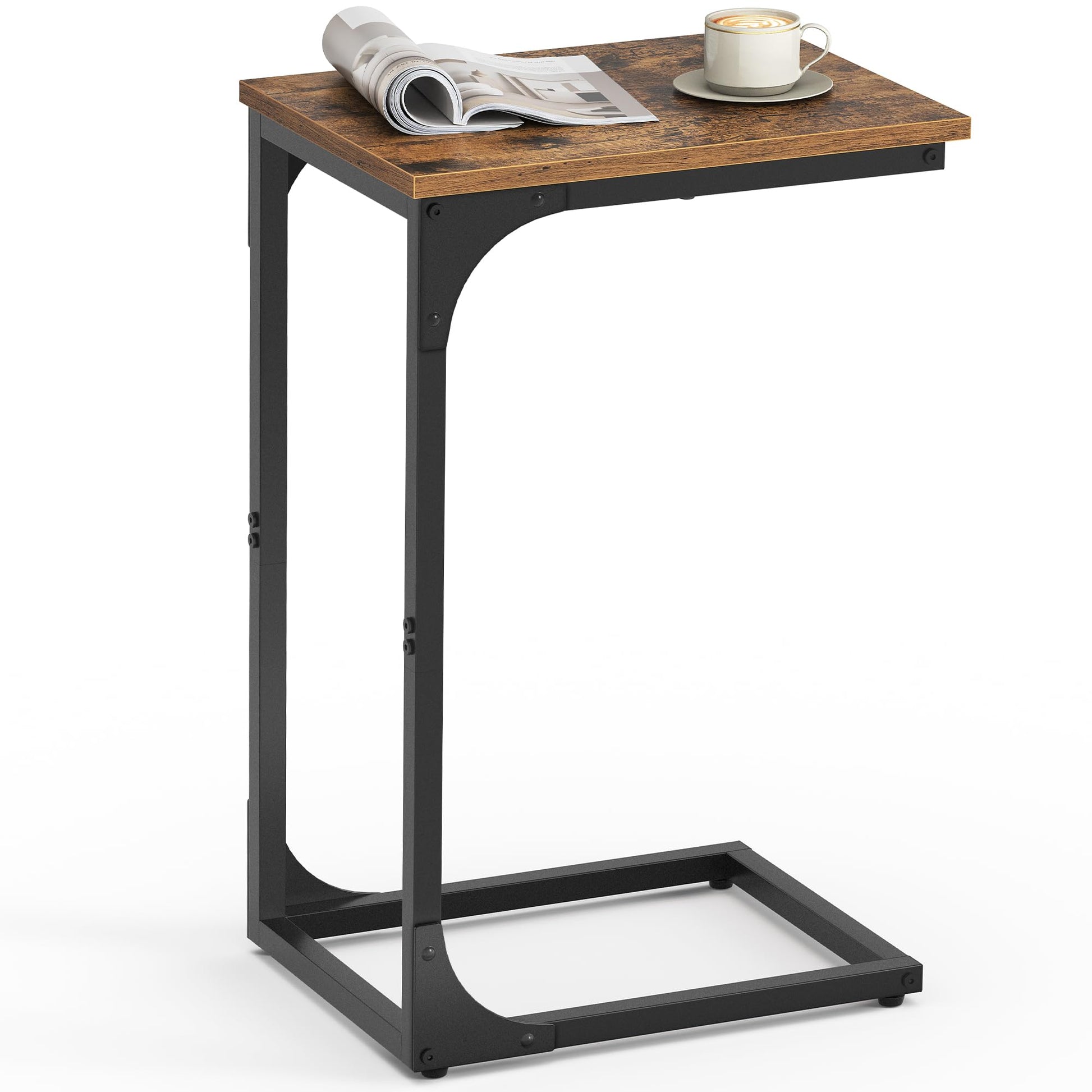 VASAGLE C-Shaped End Table, Small Side Table for Couch, Sofa Table with Metal Frame for Living Room, Bedroom, Bedside, Rustic Brown and Black ULET350B01 - Available at All In One Marketplace Canada