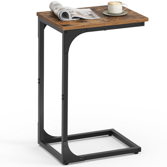 VASAGLE C-Shaped End Table, Small Side Table for Couch, Sofa Table with Metal Frame for Living Room, Bedroom, Bedside, Rustic Brown and Black ULET350B01 - Available at All In One Marketplace Canada