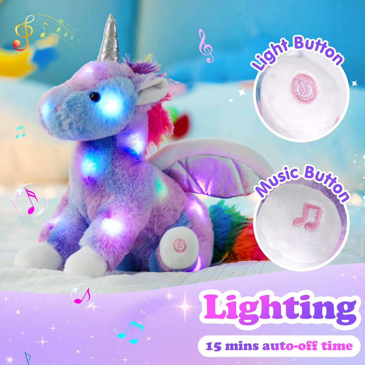 CozyWorld Musical Light up Rainbow Unicorn Stuffed Animal Singing Plush 🍁 All In One Marketplace Canada